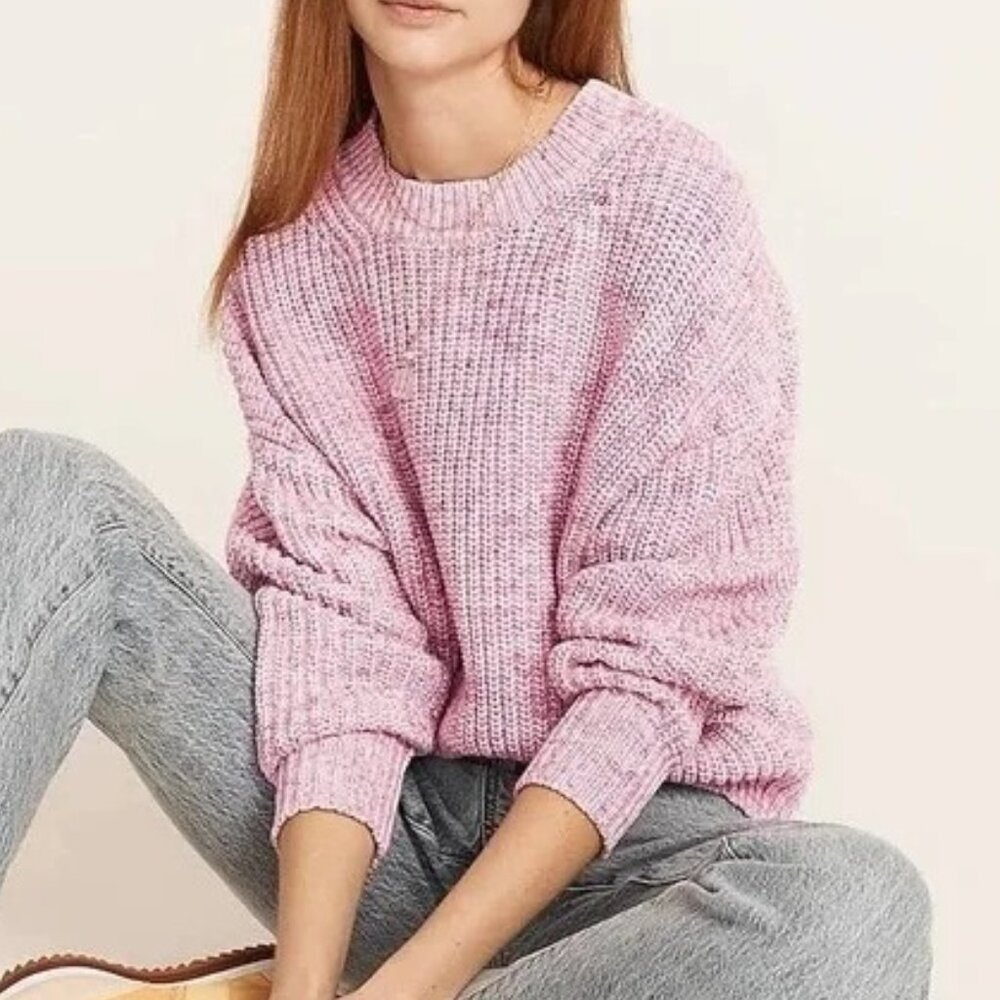 J. Crew Marled Cotton Knit Crewneck Pink Sweater